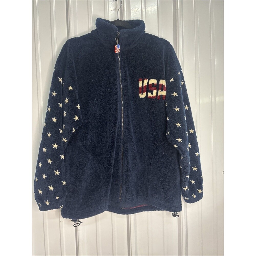 Vintage Bear Ridge Outfitters Fleece Jacket - Mens L - USA Flag- Made In USA
